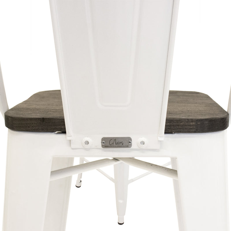 Banco Industry Tipo Tolix Blanco con Respaldo y Asiento de Madera 75cm