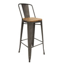 Banco Industry Tipo Tolix Con Respaldo y Asiento De Madera Gun Metal 65cm
