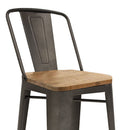 Banco Industry Tipo Tolix Con Respaldo y Asiento De Madera Gun Metal 65cm