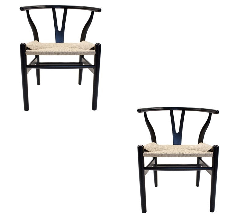 Set de 2 Sillas Wishbone Negra con Beige Réplica