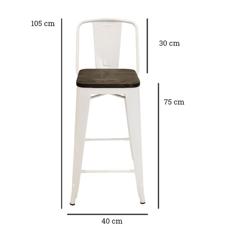 Banco Industry Tipo Tolix Blanco con Respaldo y Asiento de Madera 75cm