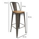 Banco Industry Tipo Tolix Con Respaldo y Asiento De Madera Gun Metal 65cm