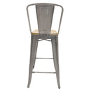 Banco Industry Tipo Tolix con Asiento de Madera Altura 65 cm Galvanizado