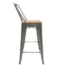 Banco Industry Tipo Tolix con Asiento de Madera Altura 65 cm Galvanizado