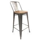 Banco Industry Tipo Tolix con Asiento de Madera Altura 65 cm Galvanizado