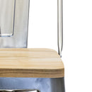 Banco Industry Tipo Tolix con Asiento de Madera Altura 65 cm Galvanizado