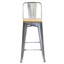 Banco Industry Tipo Tolix con Asiento de Madera Altura 65 cm Galvanizado