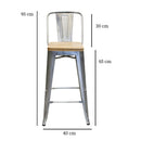Banco Industry Tipo Tolix con Asiento de Madera Altura 65 cm Galvanizado